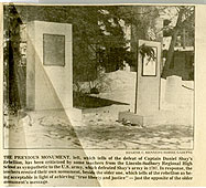 Photo from Barre Gazette showing the 1927 and 1987 monuments to Shays' Rebellion.