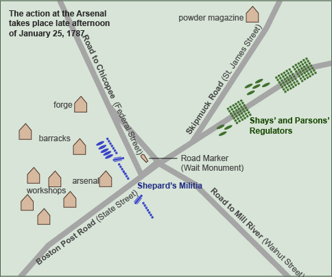 graphic map showing detail close-up of action at the arsenal