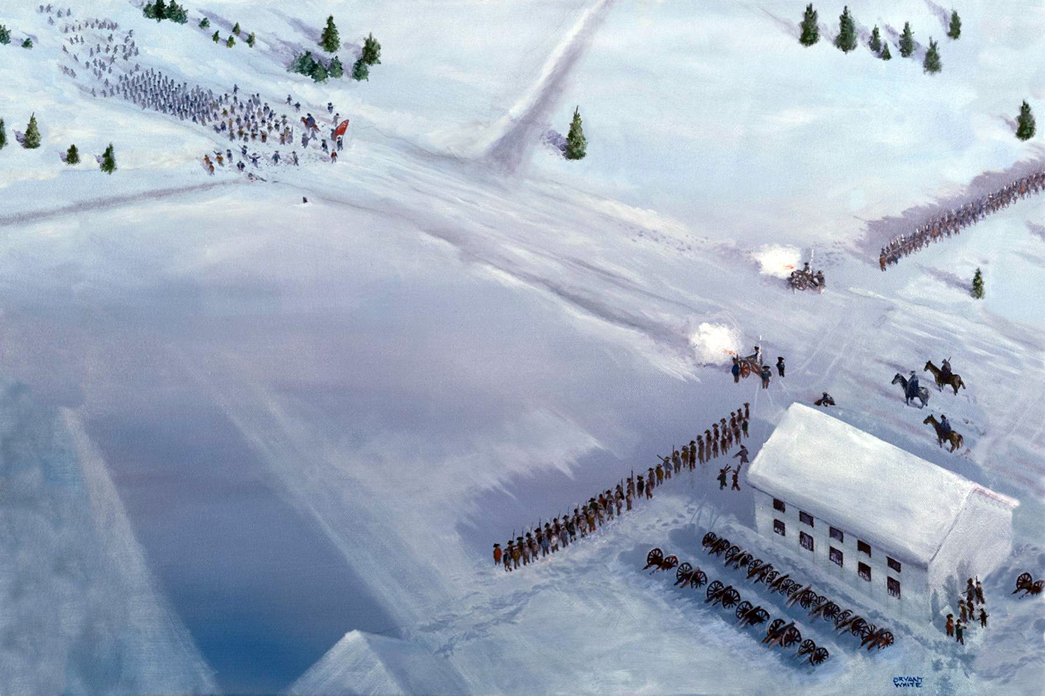 Bird's eye view illustration of the Springfield Arsenal scene