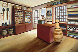 painting of the bust: empty interior of John Williams store