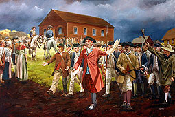 painting of the citizens marching to close the Northampton, MA courthouse