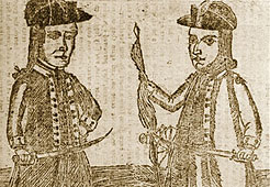 1787 woodcut showing Daniel Shays and Job Shattuck