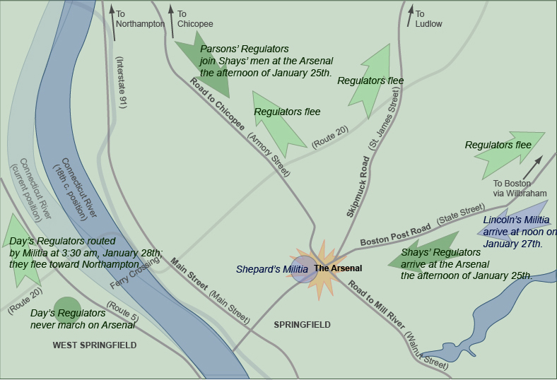 graphic map showing overview of action at the arsenal