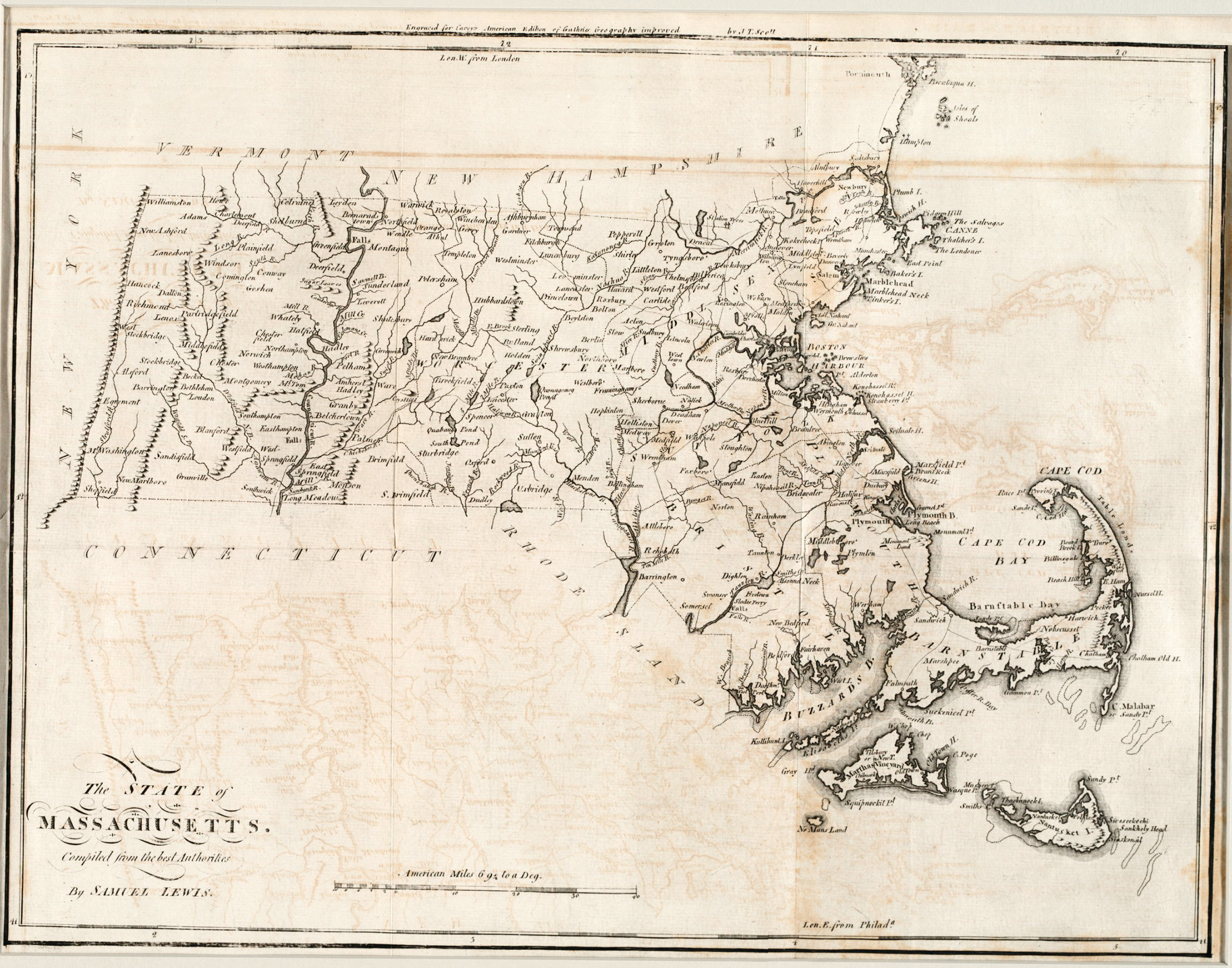 map of Massachusetts in 1795 by Samuel Lewis